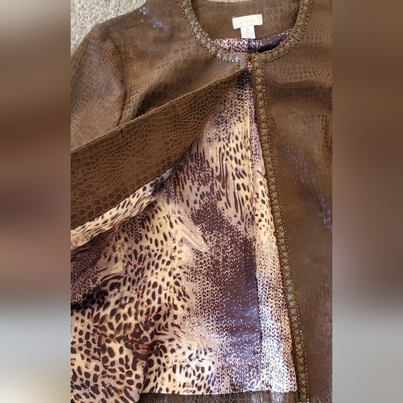 Chico's Croc Embossed Studded Beaded Reptile Faux Leather Bomber Jacket Size 12 - Picture 6 of 10